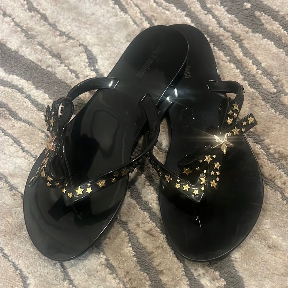 Mini Melissa size 3 Stylish Black Star-Studded Women's Sandals